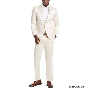Champagne Satin Textured Peak Lapel 3 Piece Skinny Fit Tazzio Men's Suit